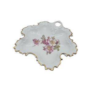 Gerold Porzellan Bavaria West Germany Wild Rose Gold Accent Candy/Nut Dish #7429